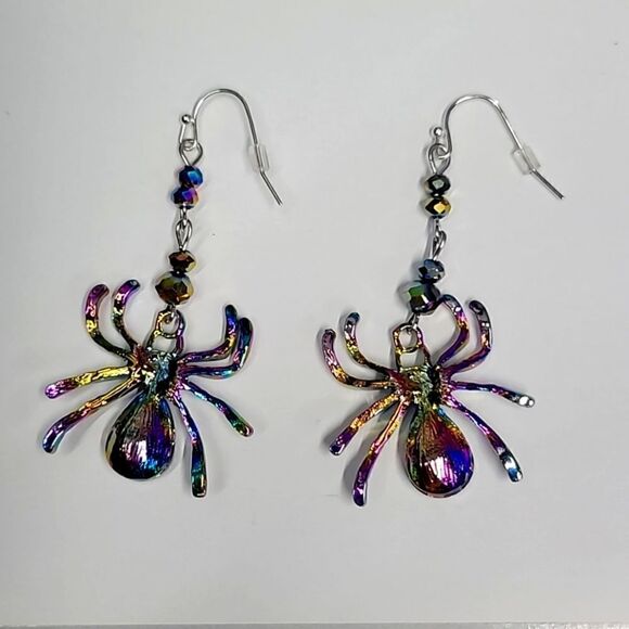 Multi Colored Elegant Beaded Spider Halloween Dangle Earrings - Picture 3 of 5